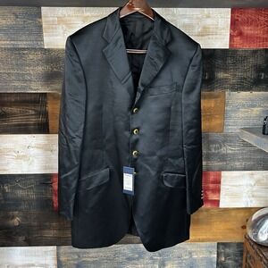 Lubaim LBM 1911 3 Button Blazer Formal Sport Coat Size 40R Black Gold Buttons